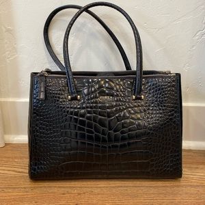 Furla Black Croc-Embossed Leather Top-Handle Tote